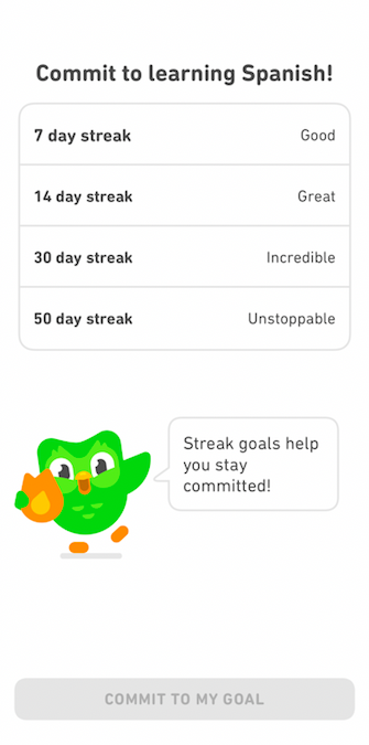 Commit to a goal UI